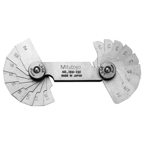 Calibrador de Raio Capacidade 0,4-6 mm total 18 lâminas raio de 90° Mitutoyo 186-110