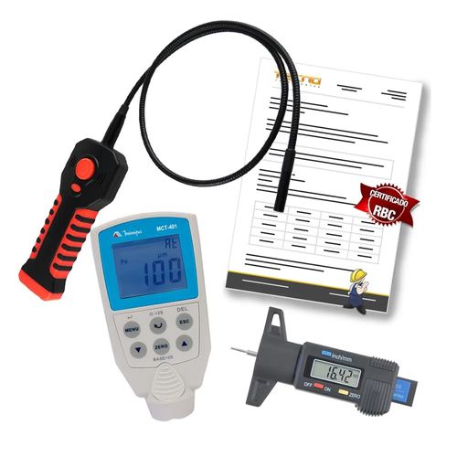 Kit de Inspeção Veicular para Oficinas com Medidor de Tinta Seca e Medidor de Sulco de Pneu Digital Novotest.br KIV-01-CAL Certificado de Calibração