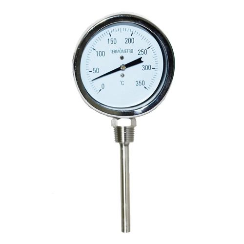 Termômetro Bimetálico Total Aço Inox Escala 0-500°C Ø80mm ØRosca 1/2" BSP ØHaste 3/8" Saída Reta Novotest.br ITER-80H50R500