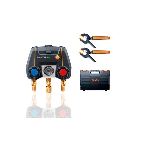 Manifold digital Smart Kit inclui 2x 115i, maleta controlado por app com sondas de temperatura de grampo sem fio (NTC) ref. 0564 3550 Testo 550i-kit