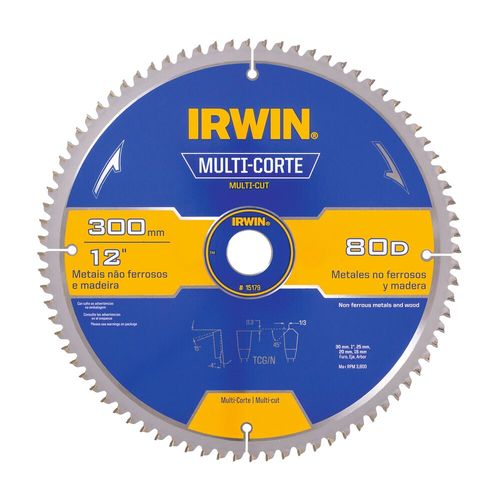 Serra Circular Multi Corte Dentes de Metal Duro Reafiáveis 300 mm X 80D X 30 mm IRWIN 15179