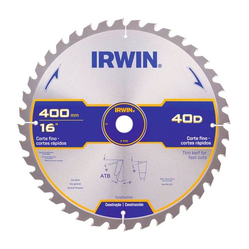 Serra Circular Corte Fino Rápido Dentes de Metal Duro 400 mm X 40D X 30 mm IRWIN 15195