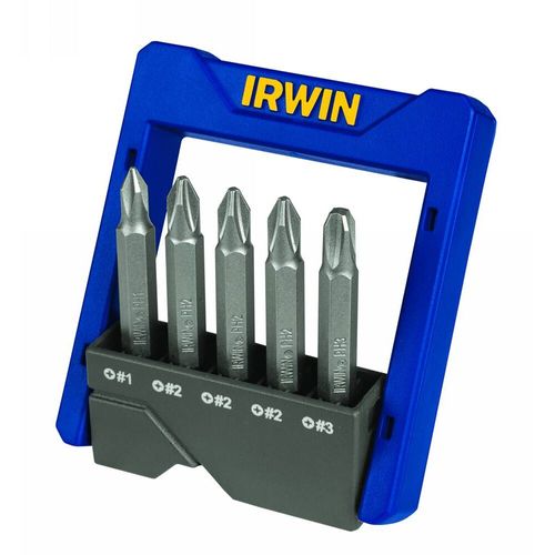 Jogo de Pontas Power Bits Fenda Cruzada: #1, #2 (3), #3 5 Peças Estojo de Bolso IRWIN 1865324