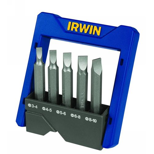 Jogo de Pontas Power Bits Fenda: 3-4, 4-5, 5-6, 6-8, 8-10 5 Peças - Estojo de Bolso IRWIN 1865327