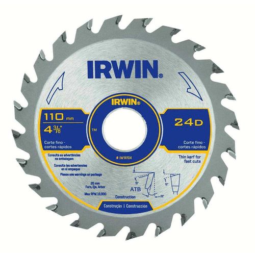 Serra Circular Corte Fino Rápido Dentes de Metal Duro 184 mm X 18D X 20 mm IRWIN IW14106
