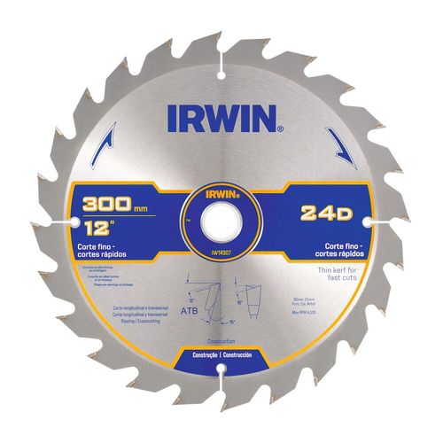 Serra Circular Corte Fino Rápido Dentes de Metal Duro 300 mm X 48D X 30 mm IRWIN IW14309