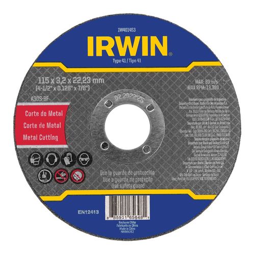 Disco de Corte Alto Desempenho - Metal 4 1/2'' X 3,2 mm X 7/8'' IRWIN IW401453
