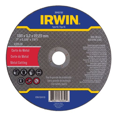 Disco de Corte Alto Desempenho Metal 7'' X 3,2 mm X 7/8'' IRWIN IW401702