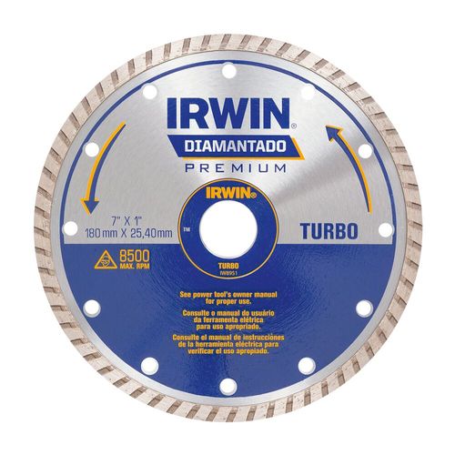 Disco Diamantado Turbo Alto Desempenho Cortes em Concretos Rebocos Refratários Tijolos e Basalto 180 mm X 25,0 mm IRWIN IW8951
