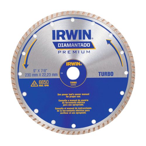 Disco Diamantado Turbo Alto Desempenho Cortes em Concretos Rebocos Refratários Tijolos e Basalto 230 mm X 22,22 mm IRWIN IW8952