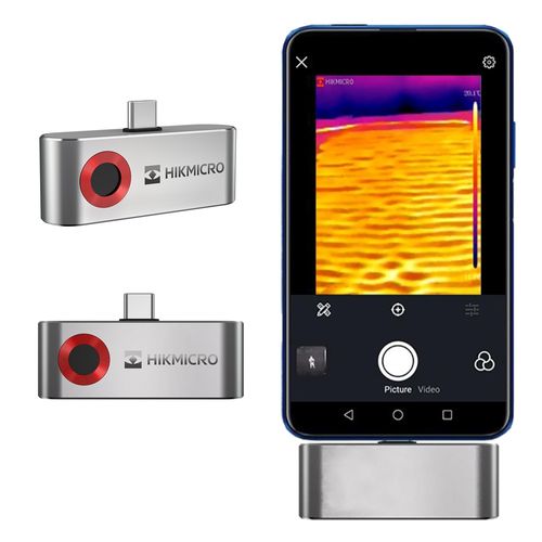 Câmera Termográfica 5 A 100°C para Smartphone Resolução 160x120 (19200 pixels) FOV 50X48° Frequência 25 Hz IP40 Interface USB-C HIKMICRO MINI