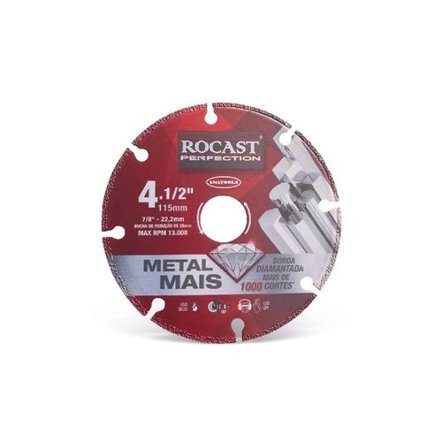 Disco de corte diamantado metal mais 4.1/2" - 115 mm Rocast 412,0001