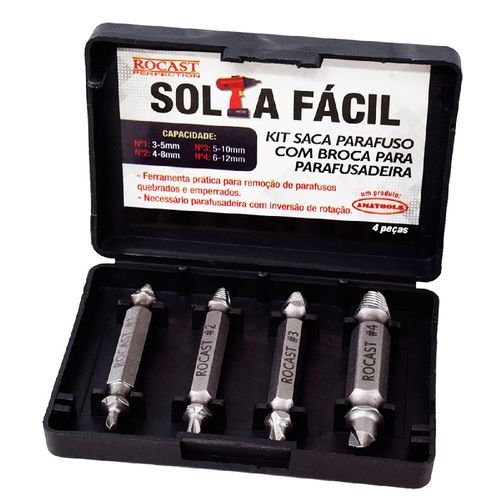 Kit saca parafusos com broca para parafusadeira nº 1, 2, 3, 4 - 4 peças Rocast 96,0002