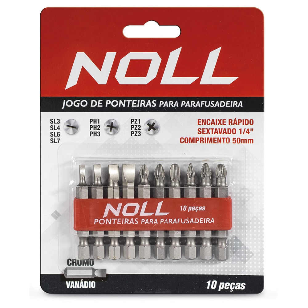 Jogo de ponteira para parafusadeira SL/PH/PZ 50 mm 10 peças Noll