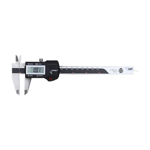 Paquímetro digital de alta precisão 0-150mm/6'' Res. 0.01mm/0.0005'' com ajuste de tolerância e sinal luminoso DIN862 IP67 Werka 210-7787B