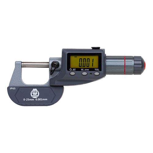 Micrômetro externo digital 0-25mm/0-1'' res. 0.001mm/0.00005'' IP65 catraca e tambor integrado DIN863 Preset e limite de tolerância Werka 217-5981