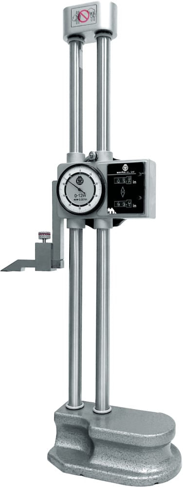 Traçador de altura de coluna dupla com relógio 0~600mm resolução 0.01mm precisão 0.05mm Werka 216-7718