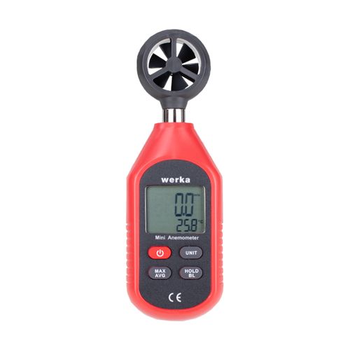 Mini anemômetro 0-30m/s resolução 0.1m/s temperatura -10-50°C Werka 524-301