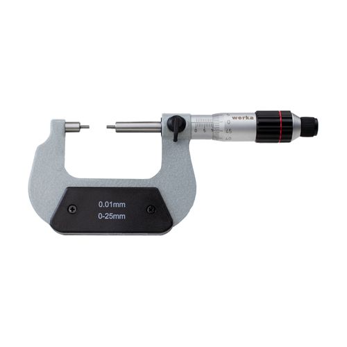 Micrômetro de ponta fina 0-25mm resolução 0.01mm precisão 0.004mm Werka 3122-025A