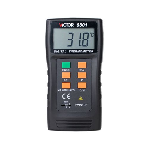 Termômetro digital tipo K -150~1300°C Precisão ±0,2%(-150~1000) Res. 0,1°C Victor-Ruoshui 6801