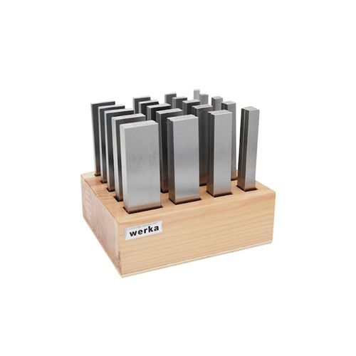 Conjunto de Calço paralelo 150x10mm 14 pares tolerância 0,005mm 14, 16, 18, 20, 22, 24, 26, 28, 30, 32, 35, 40, 45, 50mm Werka 236-0467