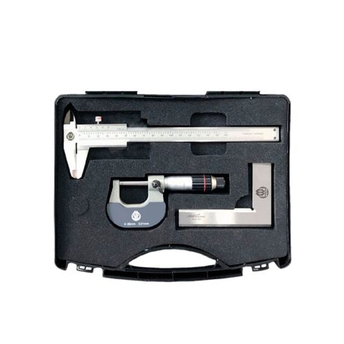 Kit de medição com 3 peças Paquímetro 0-150mm micrômetro externo 0-25mm e esquadro de precisão 100x70mm Werka 2701-3A