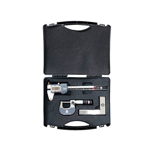 Kit de medição com 3 peças Paquímetro digital 0-150mm micrômetro externo 0-25mm e esquadro de precisão 100x70mm Werka 2701-3B