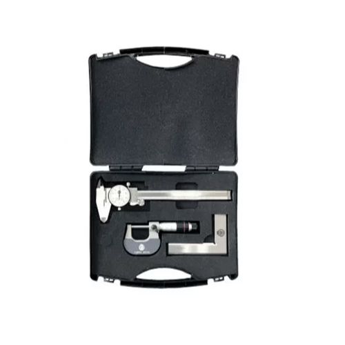 Kit de medição com 3 peças Paquímetro com relógio 0-150mm micrômetro externo 0-25mm e esquadro de precisão 100x70mm Werka 2701-3C