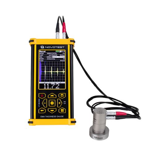 Medidor de espessura para aço 0,5-200,0 mm distância admissível 6 mm faixa de ajuste 1000-9999 m / s display 3,5 ’’ tecnologia EMA NOVOTEST UT-3M-EMA