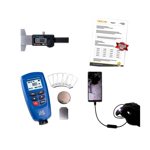 Kit de Inspeção Veicular calibrado com Medidor de espessura Medidor de Sulco de Pneu digital em aço inox e Boroscópio Novotest.br KIV-03-CAL