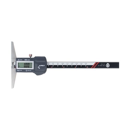 Paquímetro digital de profundidade 0-150mm/6’’ IP67 resolução 0.01mm/0.0005’’ base de 100mm precisão 0.03mm DIN862 Werka 211-7930