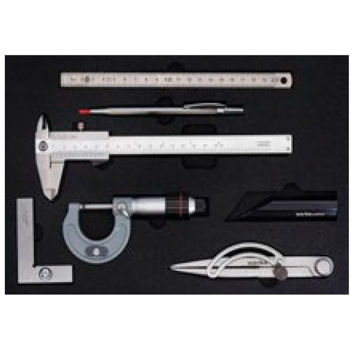 Kit de medição 7 peças com Compasso paquímetro micrômetro régua de fio régua esquadro riscador Werka 2701-7C