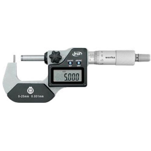Micrômetro externo digital para tubos 0-25mm resolução 0.001mm IP65 Werka 3223-25A