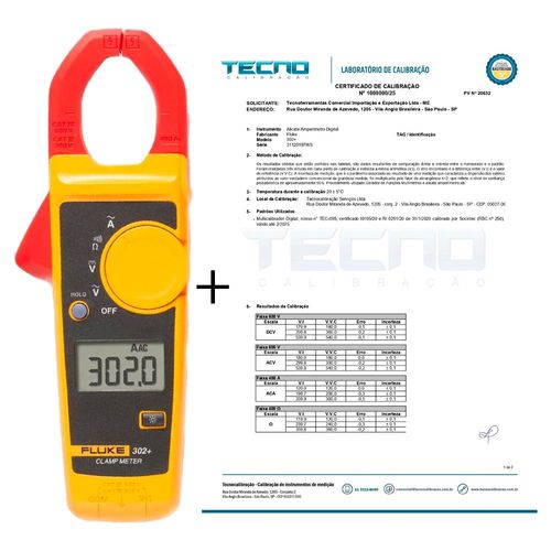 Alicate Amperímetro com Certificado de Calibração Rastreado RBC/Inmetro garra 30mm 400A AC CAT III 600V Fluke-302+CAL