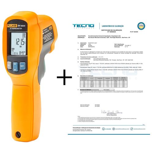 Termômetro Infravermelho com Certificado de Calibração Rastreado RBC/Inmetro -30 a 600°C IP54 c Registro de Dados Fluke-64-MAX-CAL