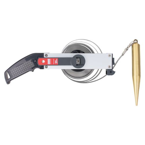 Trena de Profundidade 25 Metros com Prumo N. 11 Cônico de latão Fita Inox 13mm Corpo em alumínio Fabricada na Alemanha BMI 509024025L