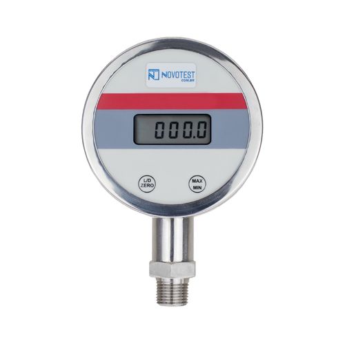 Manômetro Digital 3½ Dígitos Mostrador Ø100mm Total Inox Rosca de 1/2"BSP 0 a 500kgf/cm² Reto Novotest.br TEC1000.100R500