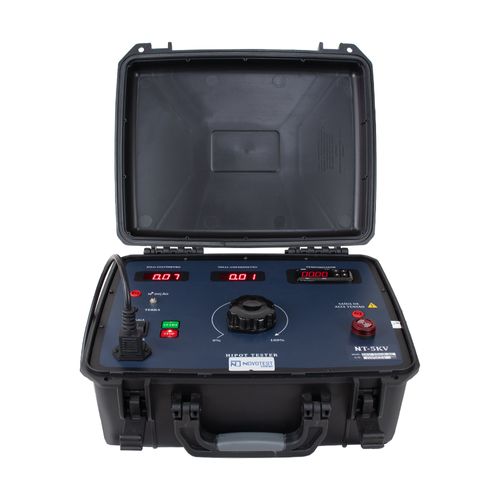 Hipot digital 5kV DC Corrente de Teste 10mA AC Res. 0,01 Potência Max. 50W display LCD 3 1/2 dígitos Novotest.br NT-5KV10