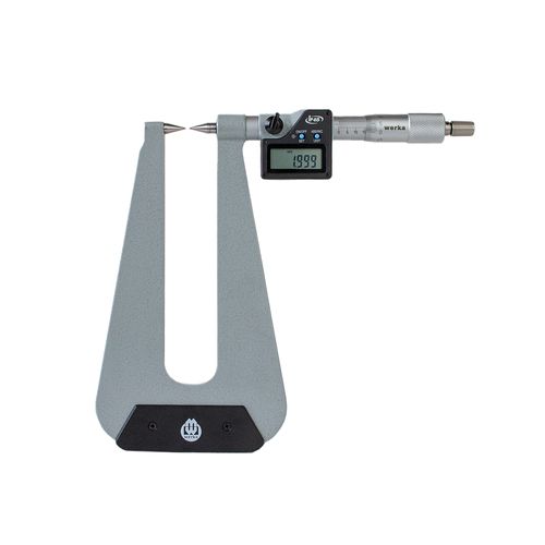 Micrômetro externo digital de arco profundo 0-25mm resolução 0.001mm arco 150mm com faces de medição planas IP65 transmissão de dados Werka 3216-1525A