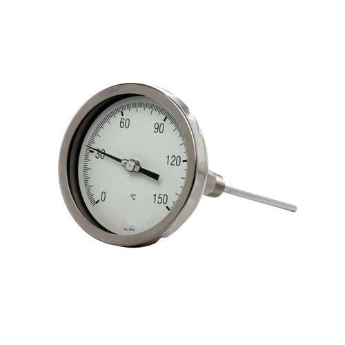 Termômetro Bimetálico Total Aço Inox Escala 0-400°C Ø80mm ØRosca 1/2" BSP ØHaste 3/8" Saída Angular Novotest.br IATER-80H100A400