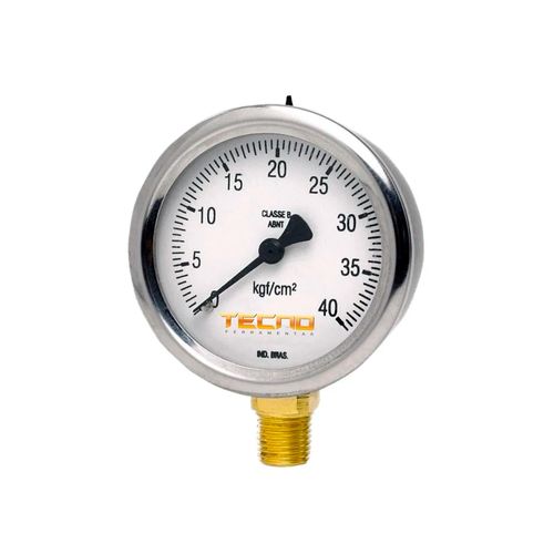 Manômetro Caixa Aço Inox Interno de Latão Ø50mm Classe B Escala Dupla 0 a 70kgf/cm² Rosca 1/8"NPT Reto Novotest.br TECN-600.50R70