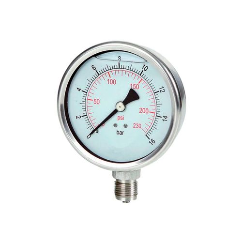 Manômetro Total Inox Glicerinado Ø63mm Classe A1 Escala Dupla 0 a 20kgf/cm² Rosca 1/4"NPT Reto Novotest.br TECN-750.63R20