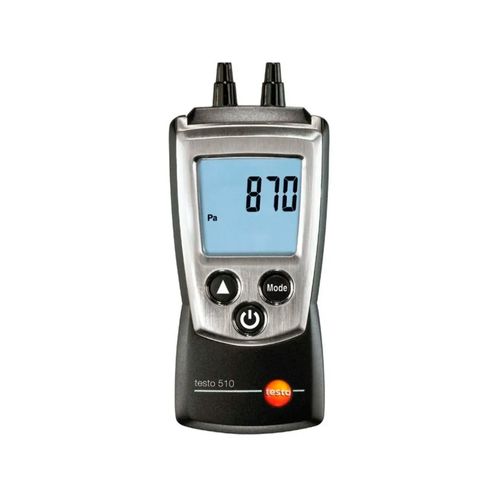 Manômetro de Pressão Diferencial Capacidade 0-100 hPa com capa de proteção e kit de mangueiras com adaptador Ref. 0563 0510 Testo 510