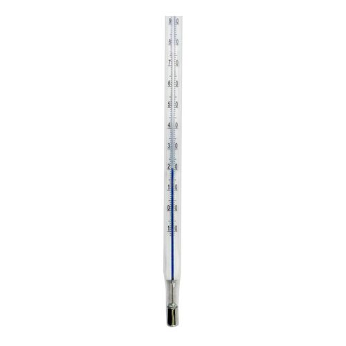 Termômetro químico escala interna -10+210°C resolução 1°C precisão ±1°C Hg refletor-azul 300+5×7-8mm Incoterm 5014