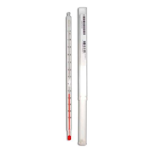 Termômetro químico escala interna -10+60°C resolução 1°C líquido vermelho capilar 7-8mm imersão 200+5mm Incoterm 5020