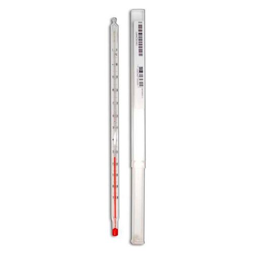 Termômetro químico escala interna -30+50°C resolução 1°C líquido vermelho capilar 7-8mm imersão 260+5mm Incoterm 5019