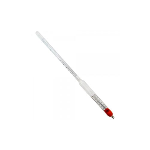 Densímetro álcool segundo Gay Lussac 95-103GL resolução 0,1GL 360mm calibrado a 20°C termômetro 0-50°C resolução 1°C enchimento líquido Incoterm 5549