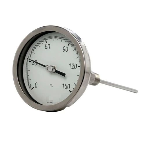 Termômetro Bimetálico Total Aço Inox Escala 0-500°C Ø80mm ØRosca 1/2" BSP ØHaste 3/8" Saída Angular Novotest.br IATER-80H300A500