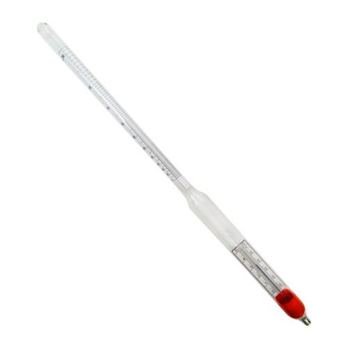 Densímetro sacarômetro Platô 5-10% resolução 0,1% corpo 360+5mm calibrado a 20°C termômetro 0-30°C resolução 1°C mercúrio Incoterm 6021