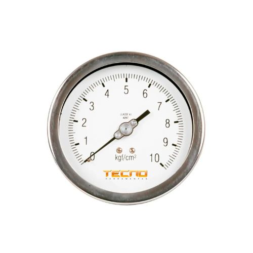 Manômetro Caixa Aço Inox Interno de Latão Ø63mm Classe B Escala Dupla 0 a 7kgf/cm² Rosca 1/8"NPT Angular Novotest.br TECN-600.63A7